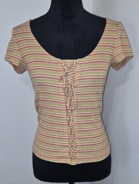 Aeropostale Striped Scoop-Neck Crop Top in Yellow and Pink